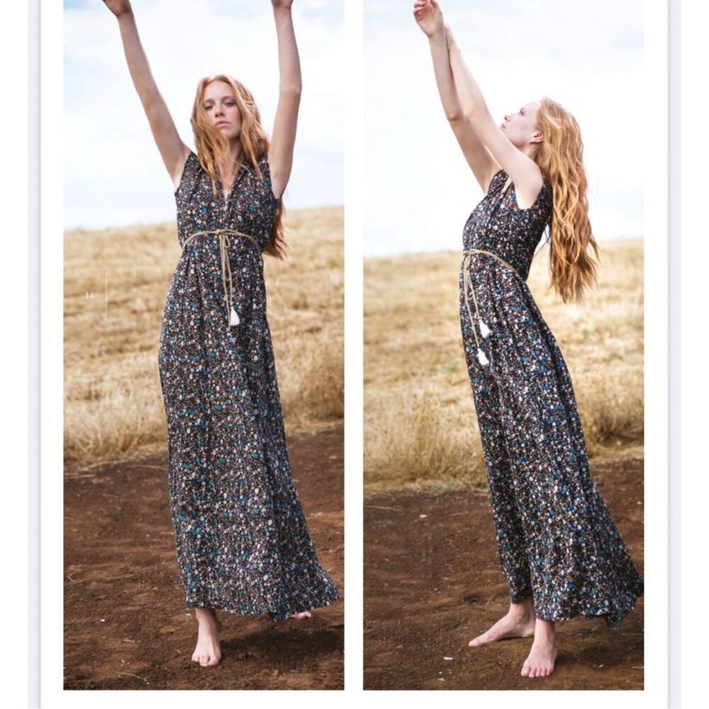 Vestopazzo Floral Cotton Maxi Dress Boho Summer Sleeveless Flowy Sundress size S